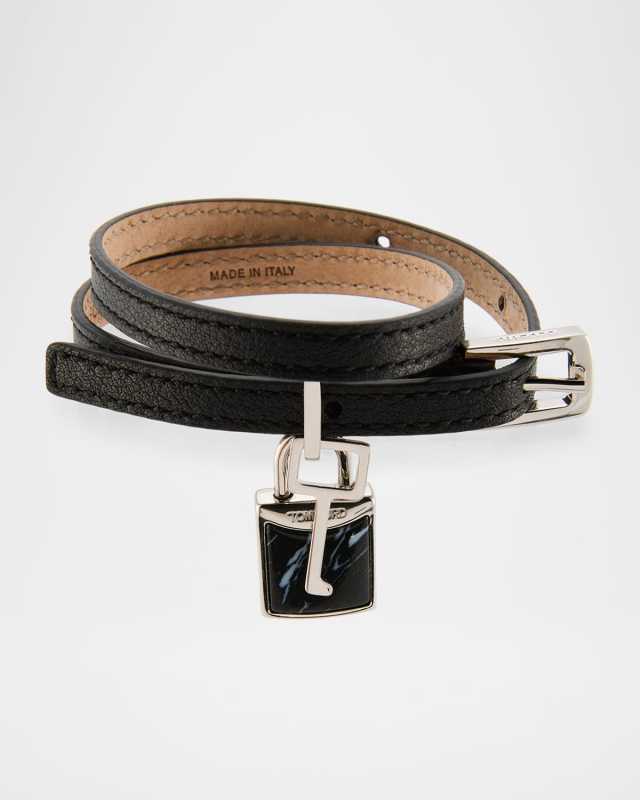 Stone Lock Leather Wrap Bracelet